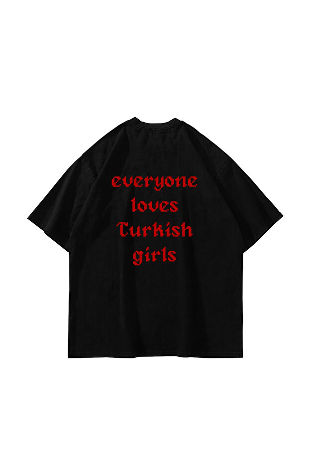 Loves Turkish Girls Printed Oversized Unisex Black Tshirt