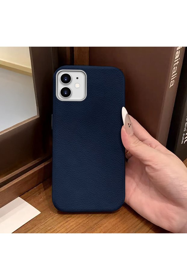 iPhone 11 Compatible Blue Leather Textured Silicone Protects Camera Shock Absorbing Case