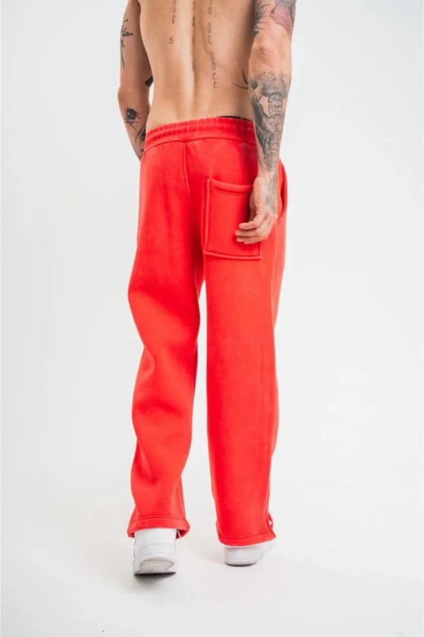 Slit Detailed Pipe Leg Baggy Sweatpants - Red - 3