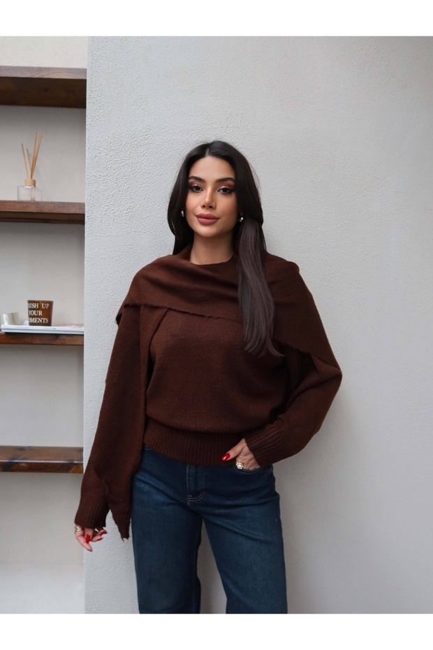 Knitted sweater with shawl detail