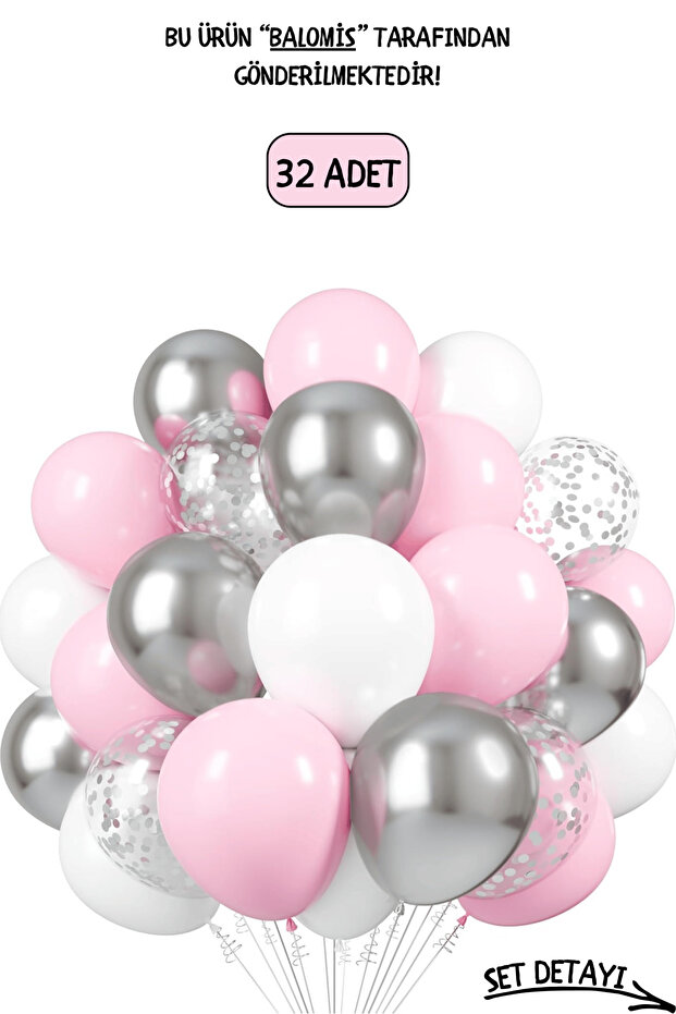 Pastel Pink White Chrome Silver and Transparent Latex Balloon Set 11 Inch