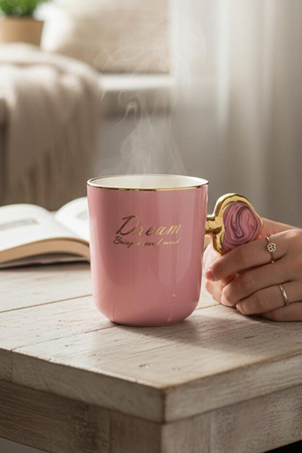 Large Size Porcelain Mug 450 ml Pink Gilded