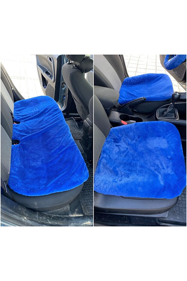 Soft Furry Plush Layer Car Seat Protector Cushion Front Back Blue