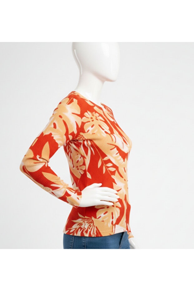 Long Sleeve Blouse - Red Patterned - 2