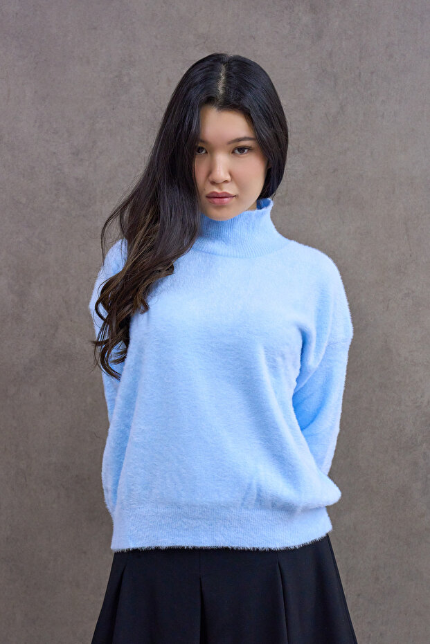 Baby Blue Turtleneck Furry Sweater