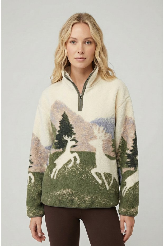 Women's Standard Size Reindeer Patterned Fleece Sweatshirt