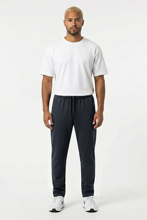 Men's Carlo Two Thread Lycra Regular Waist Relaxed Fit Stretch Pants Dark Gray