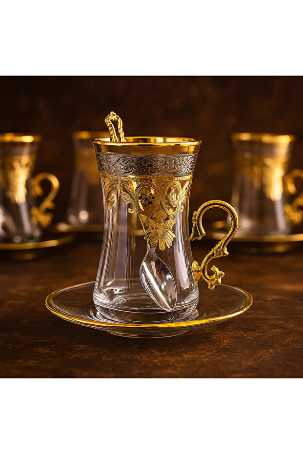 Tea Cup Set 6-Person Pantograph Tea Set with Spoon Victoria