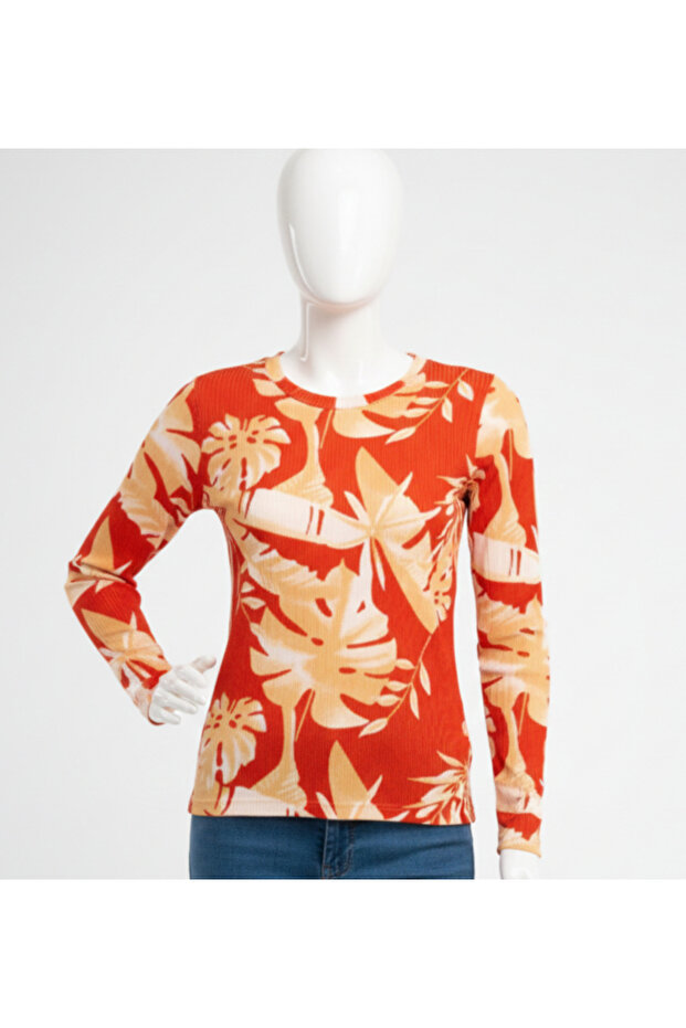 Long Sleeve Blouse - Red Patterned - 1