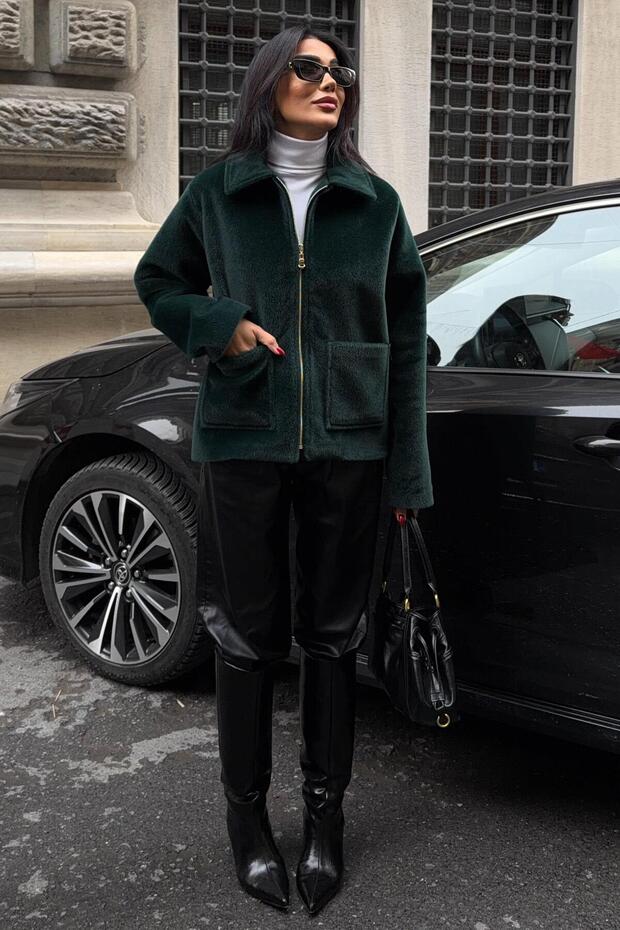 Men's Collar Zippered Fur Jacket 6165 R9-C-K2 - 3