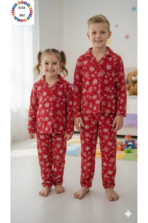 Children's Snowflake Detailed Suede Pajama Set