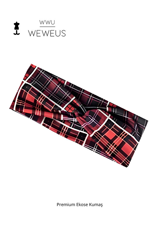 Plaid Black Burgundy Premium Women's Hair Band Type7