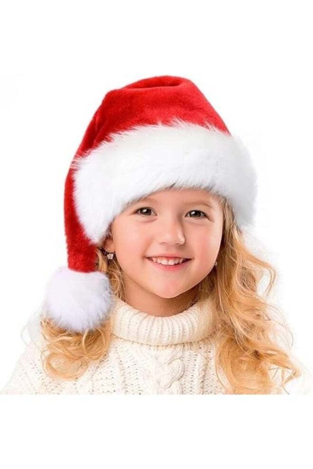Christmas Santa Hat for Kids Adults Red Velvet Xmas Holiday Hat Touch Soft and Comfortable