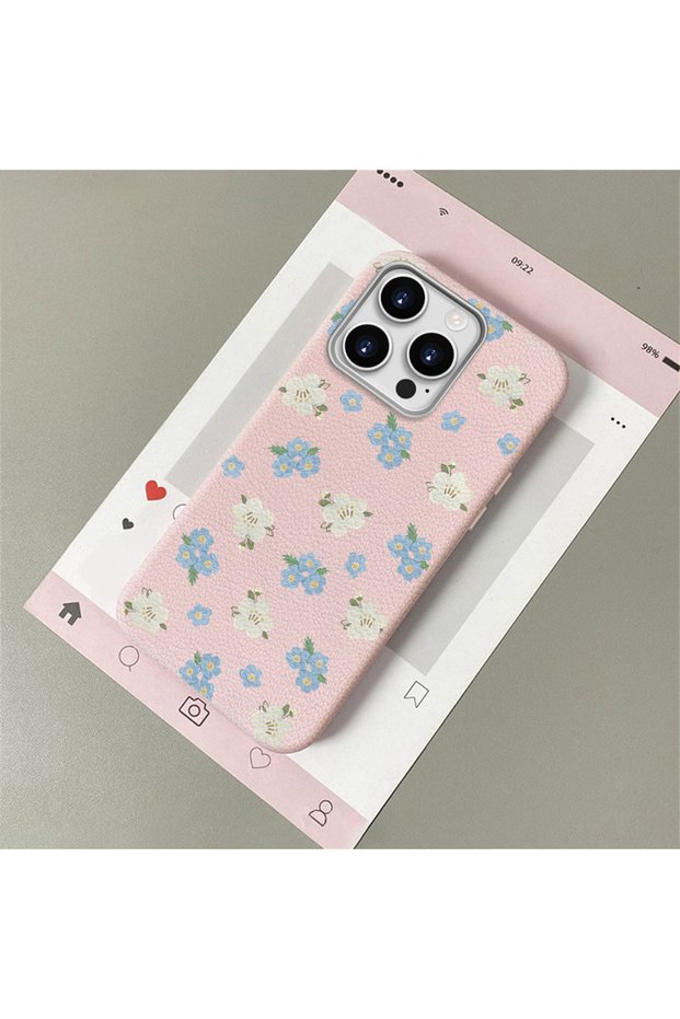 iPhone 16 Pro Max Compatible Leather Texture Anti-Fall Soft Silicone Phone Case Flower