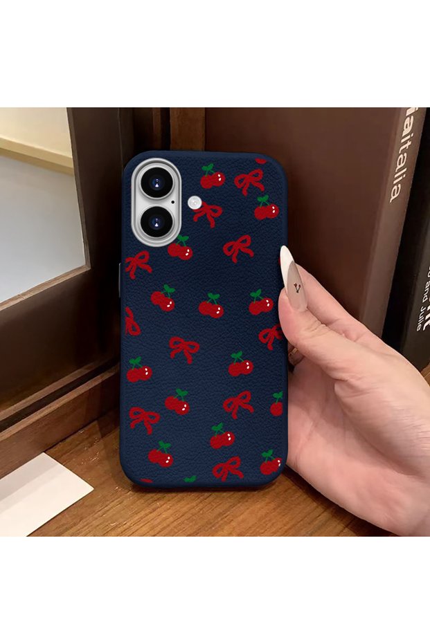 حافظة هاتف متوافقة مع iPhone 16، مصنوعة من الجلد، مضادة للسقوط، من السيليكون الناعم، باللون الكرزي