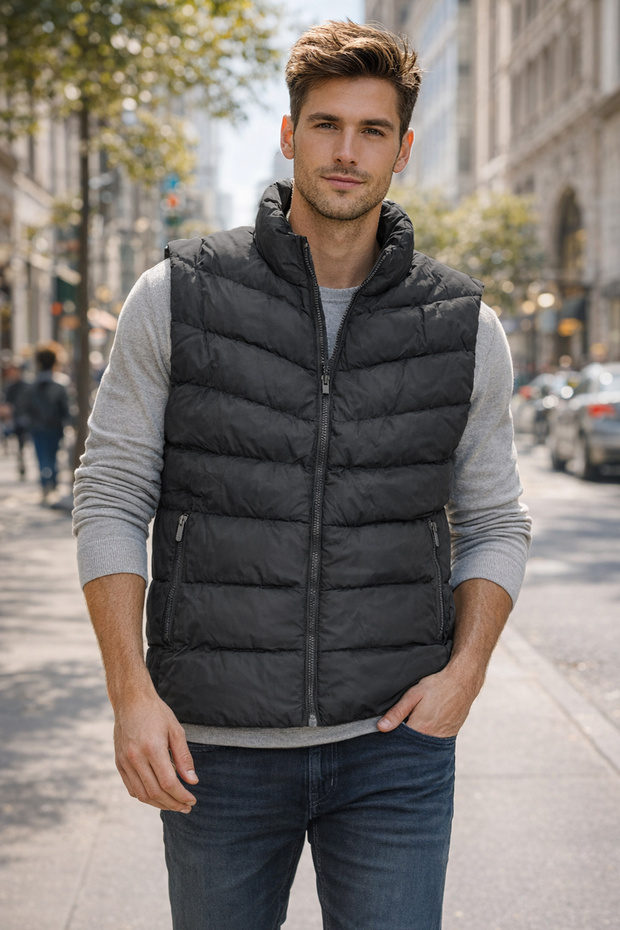 Men's Lined Puffer Vest 7065 Black - 2