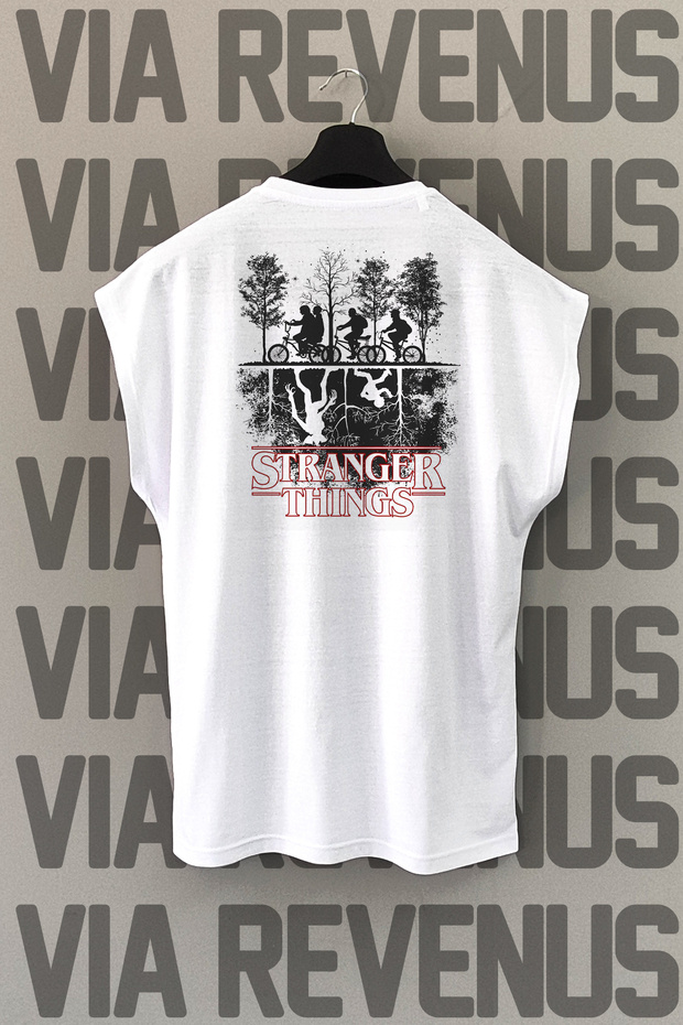 Stranger Things Front and Back Printed Zero Sleeve 100% Cotton Sports Tshirt