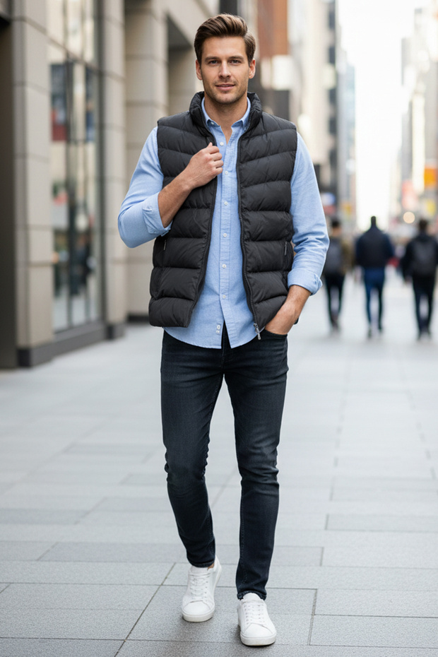 Men's Lined Puffer Vest 7065 Black - 3