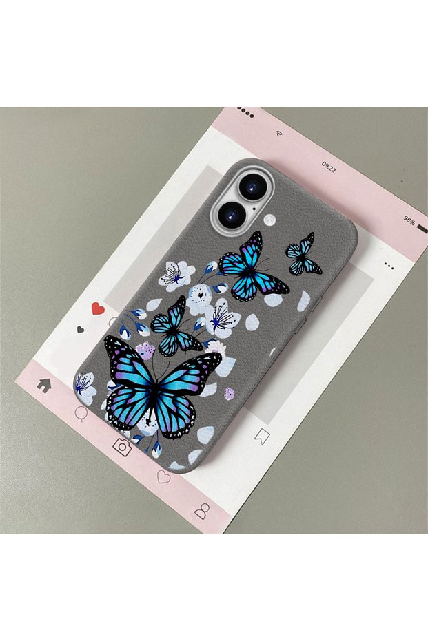iPhone 16 Compatible Leather Texture Anti-Fall Soft Silicone Phone Case Butterfly