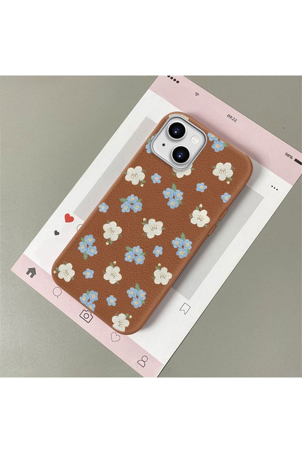 iPhone 13/14 Compatible Leather Texture Anti Fall Soft Silicone Phone Case Flower