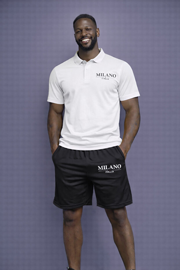 Men's Milano Printed Polo Neck Shorts Suit