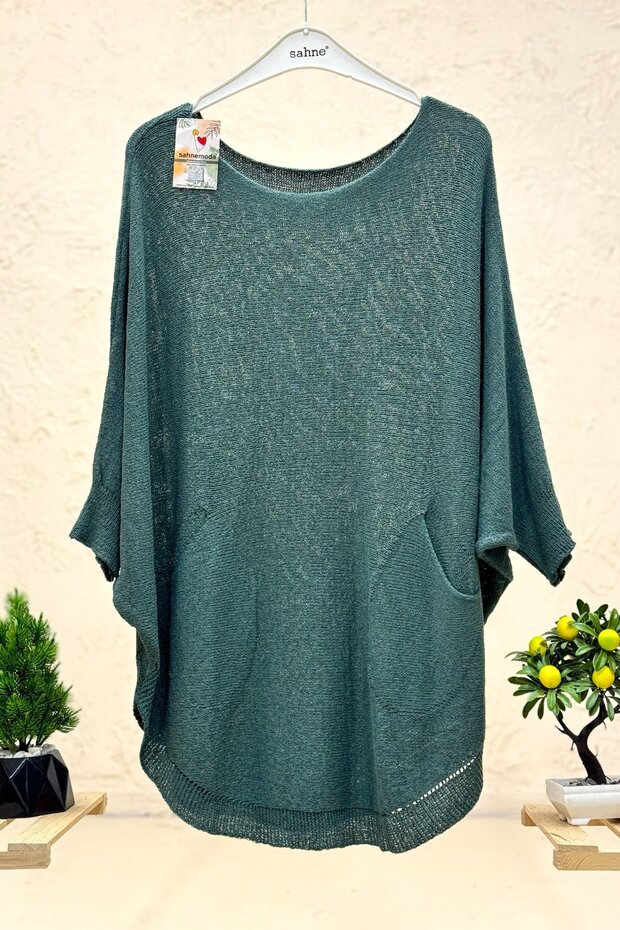 Bat Double Pocket Mercerized Tunic Blouse