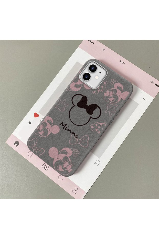 iPhone 12 Compatible Leather Texture Anti-Fall Soft Silicone Phone Case Minnie