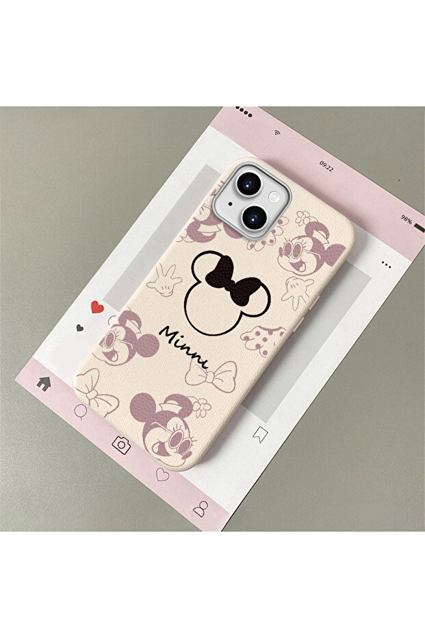 iPhone 14/13 Compatible Leather Texture Anti-Fall Soft Silicone Phone Case Minnie