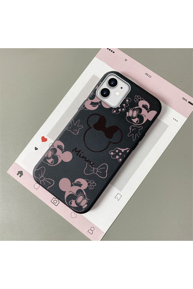 iPhone 11 Compatible Leather Texture Anti-Fall Soft Silicone Phone Case Minnie