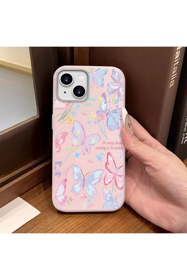 حافظة هاتف متوافقة مع iPhone 14 Plus/15 Plus، مصنوعة من الجلد، مضادة للسقوط، من السيليكون الناعم على شكل فراشة
