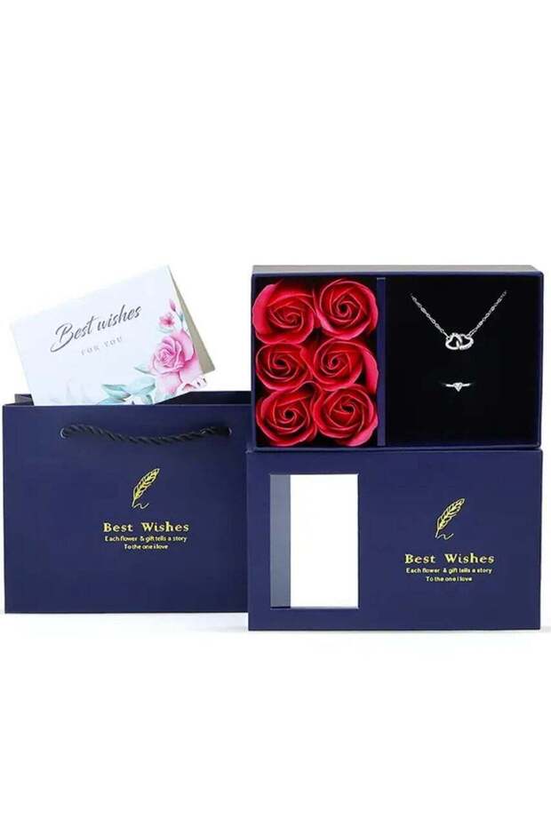 Gift Box with 6 Heads Roses, Jewelry Flower Box with Bag, Forever Preserved Rose Box