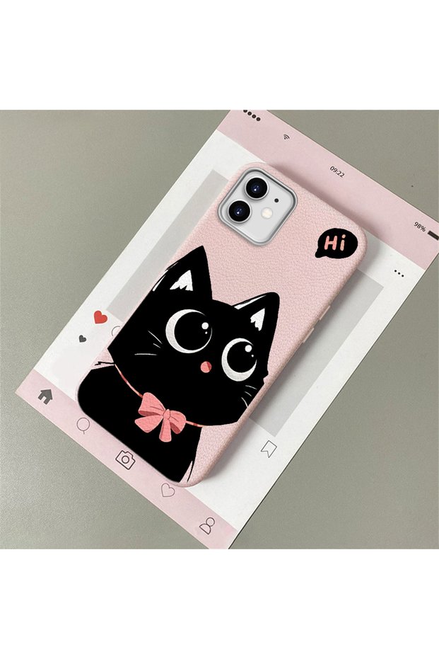 iPhone 12 Compatible Leather Texture Anti Fall Soft Silicone Phone Case Cat