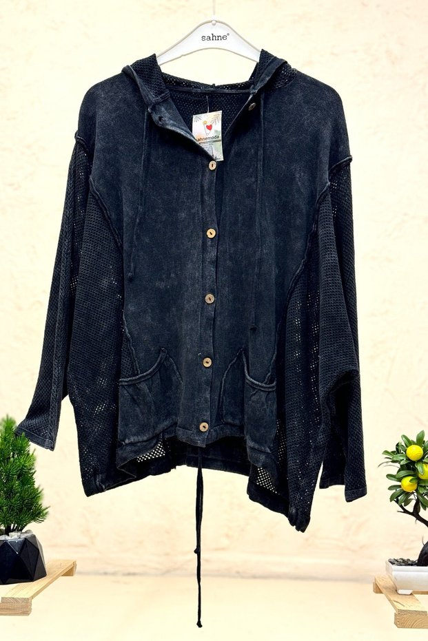Organic Knitwear Cardigan with Mesh Hood and Sleeves, Machine Washable