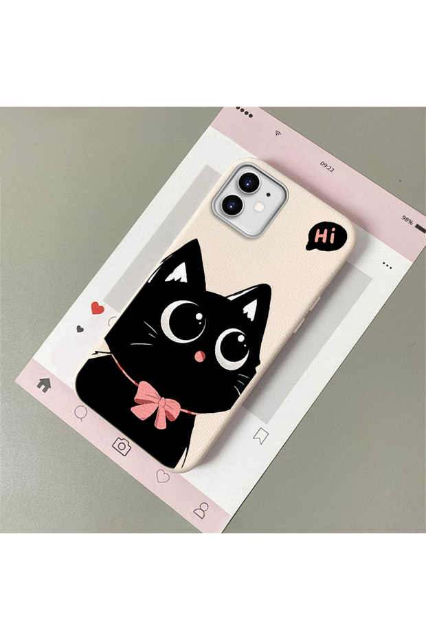 iPhone 11 Compatible Leather Texture Anti Fall Soft Silicone Phone Case Cat