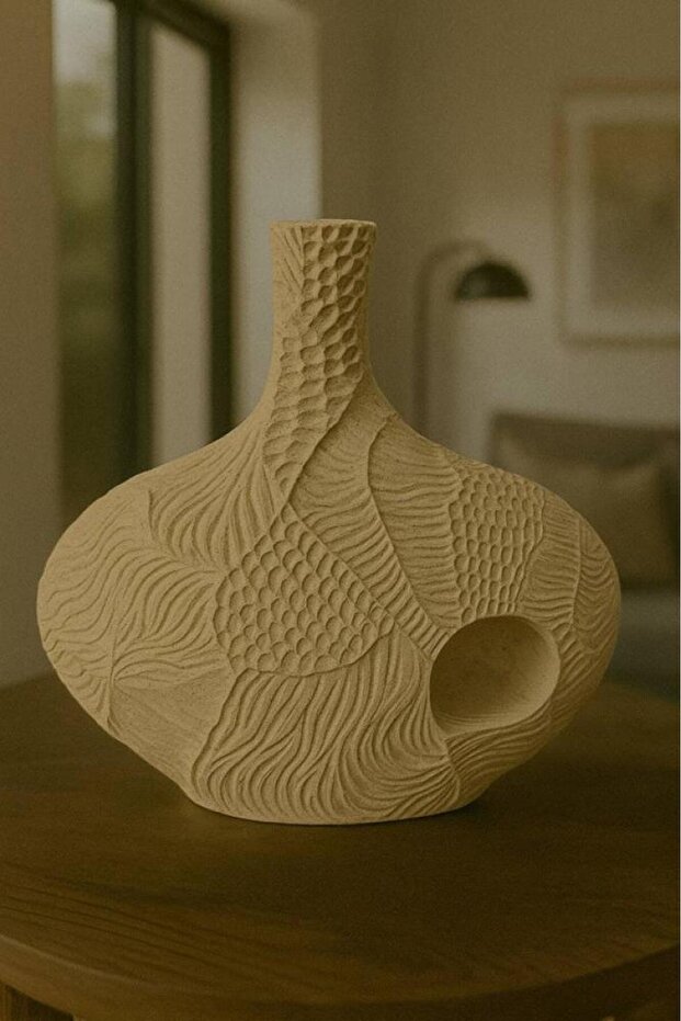 Modern sand-engraved vase with an abstract design for home decor