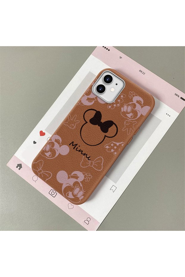 iPhone 12 Compatible Leather Texture Anti-Fall Soft Silicone Phone Case Minnie