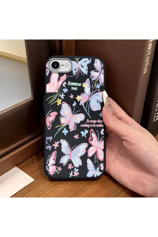 Phone Case Compatible with iPhone 7/8/Se 2020 2022 Leather Texture Anti Fall Soft Silicone Butterfly