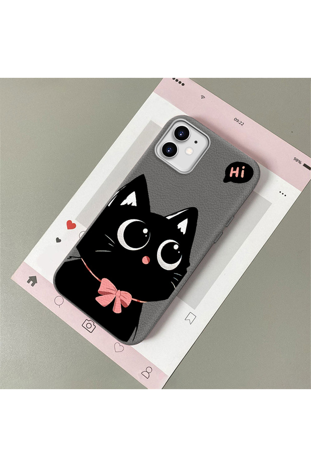 iPhone 12 Compatible Leather Texture Anti Fall Soft Silicone Phone Case Cat