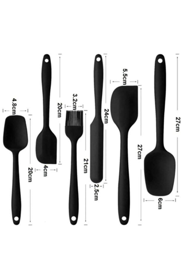 Heat Resistant Fireproof Nonstick Silicone Spatula Set 6 Pieces Black - 3