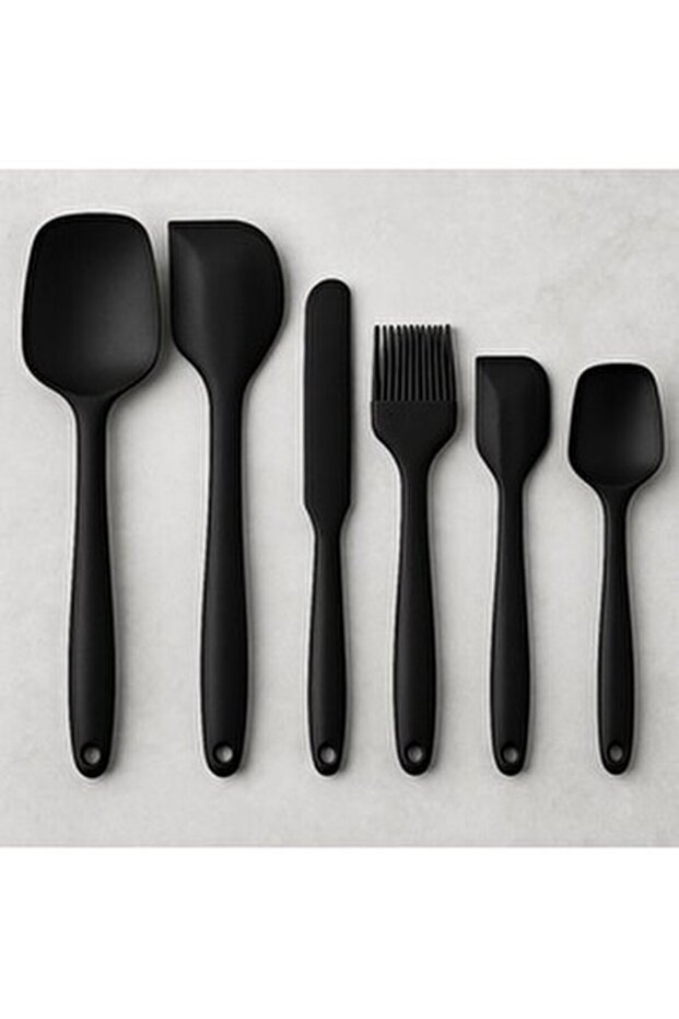 Heat Resistant Fireproof Nonstick Silicone Spatula Set 6 Pieces Black - 2
