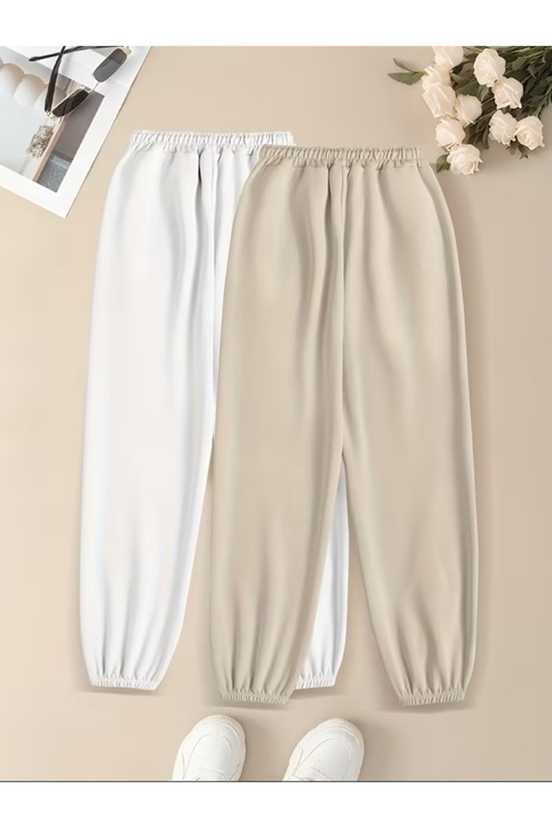 Unisex 2-Piece Wide Cut High Waist Elastic 3-Strand Thick Sweatpants Jogger 2 Pieces - 2