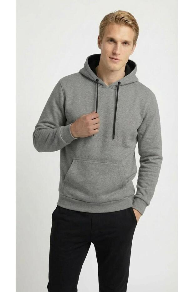 Men's Anthracite Hooded 3 Thread Winter Sweatshirt – Thick Fabric Sweatshirt C2T1N81