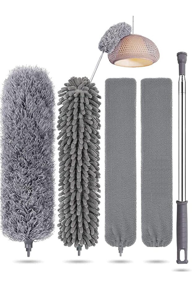 Feather Duster, 5 PCS Extendable Bendable Washable Cobweb Brush with Extension Pole Up to 10