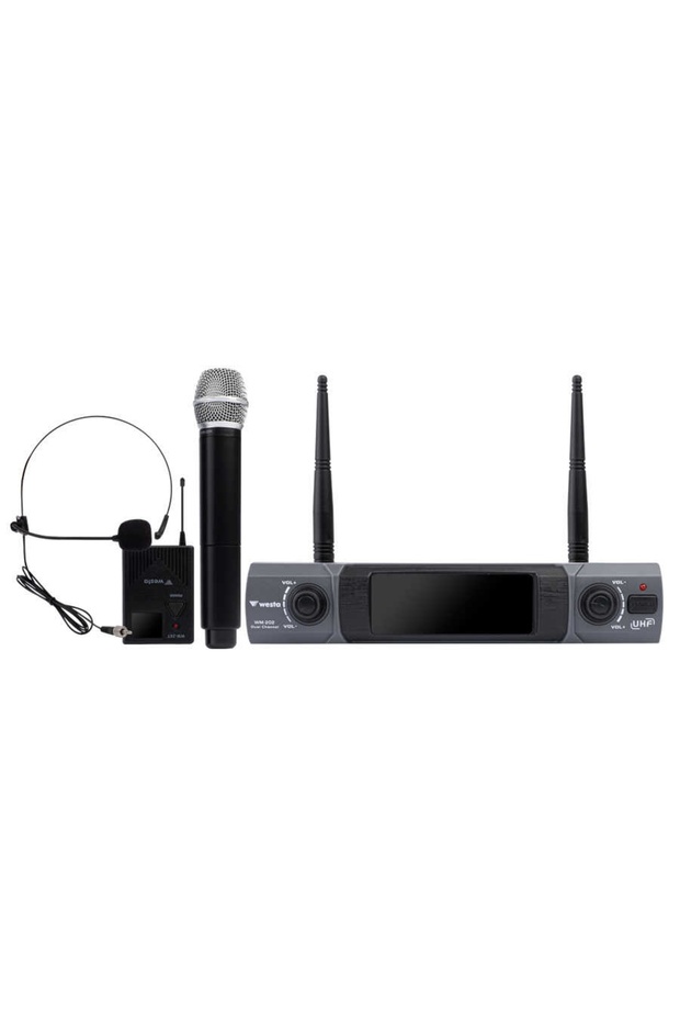 مجموعة ويستا WM-202HT تتضمن جهاز استقبال واحد وميكروفون يدوي واحد وميكروفون يثبت على الياقة