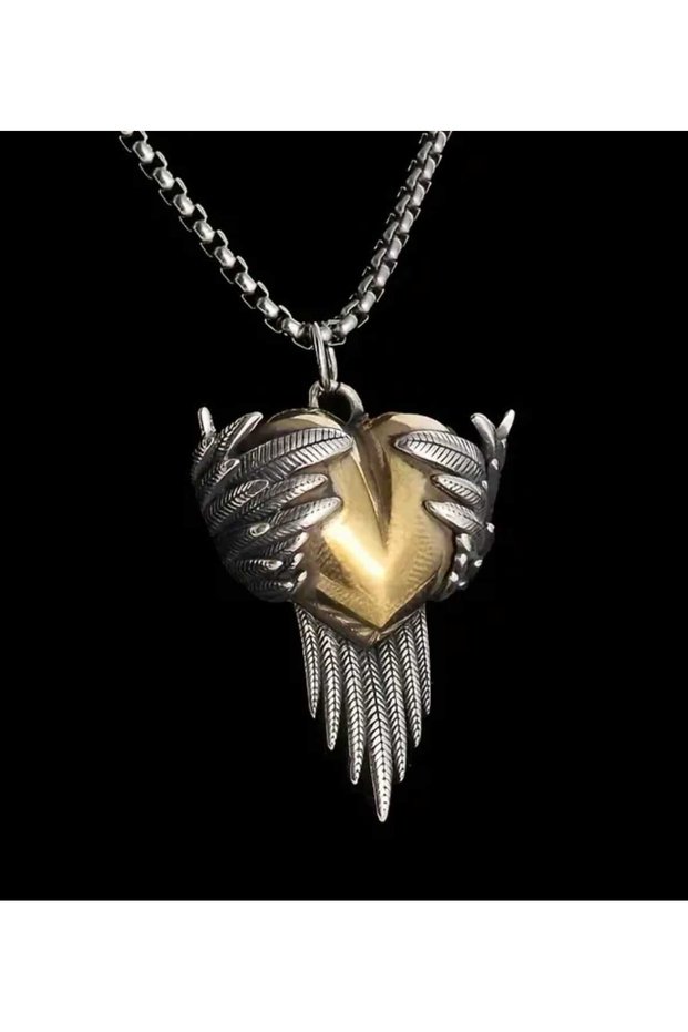 Angel Wing Holding Heart Model Trend Love Lover Themed Steel Necklace Angel Wing Heart Necklace