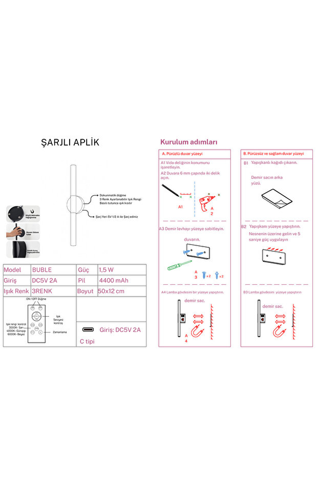 Bubble Şarjlı Aplik - 5