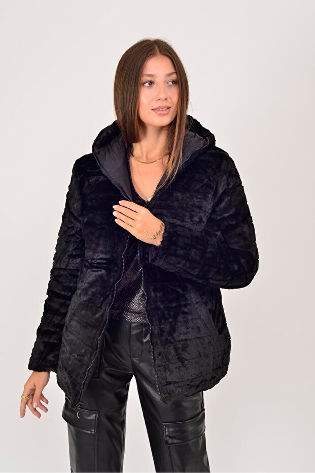 Kadın Çift Taraflı Peluş İthal Mont - 4
