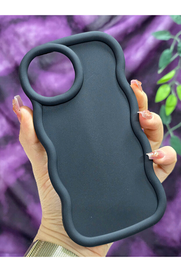 iPhone 15 Compatible Soft Textured Wave Edge Matte Black Case - 1