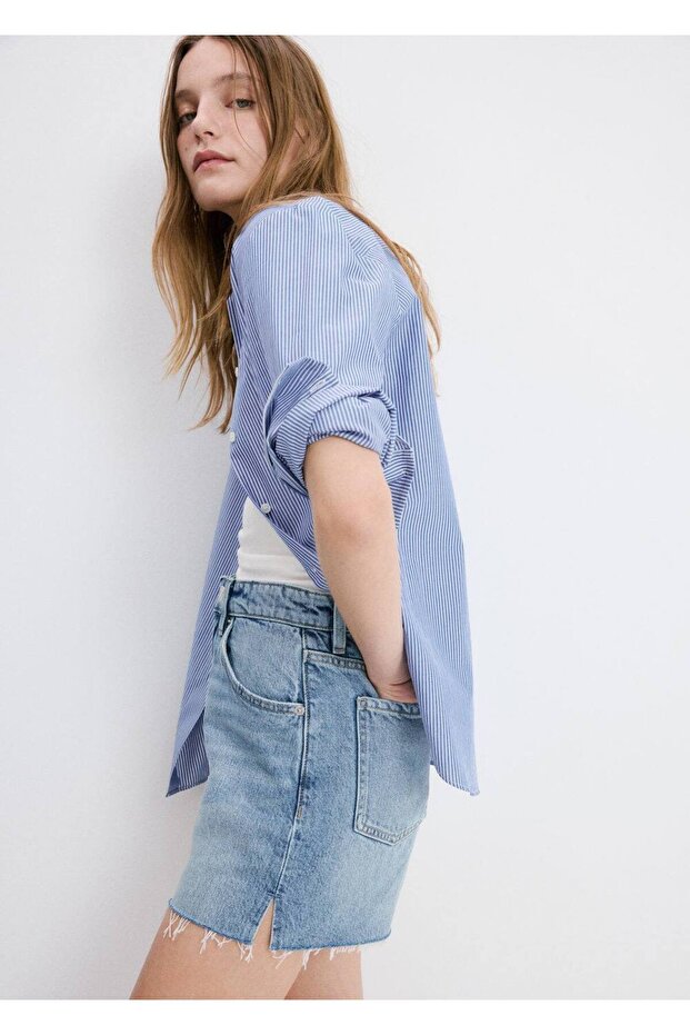 Püsküllü paça denim şort - 7