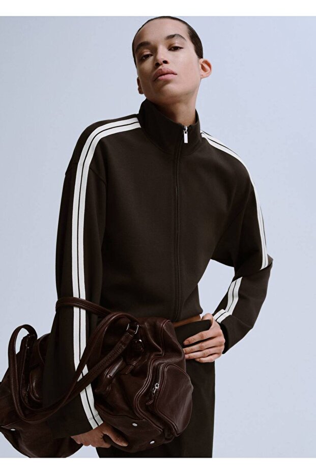 Kontrast çizgili sweatshirt - 1